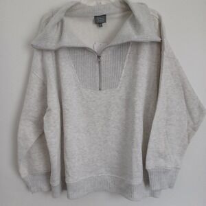 Berkley Jensen Women's Ribbed Quarter Zip Pullover Light Grey‎ Size Large